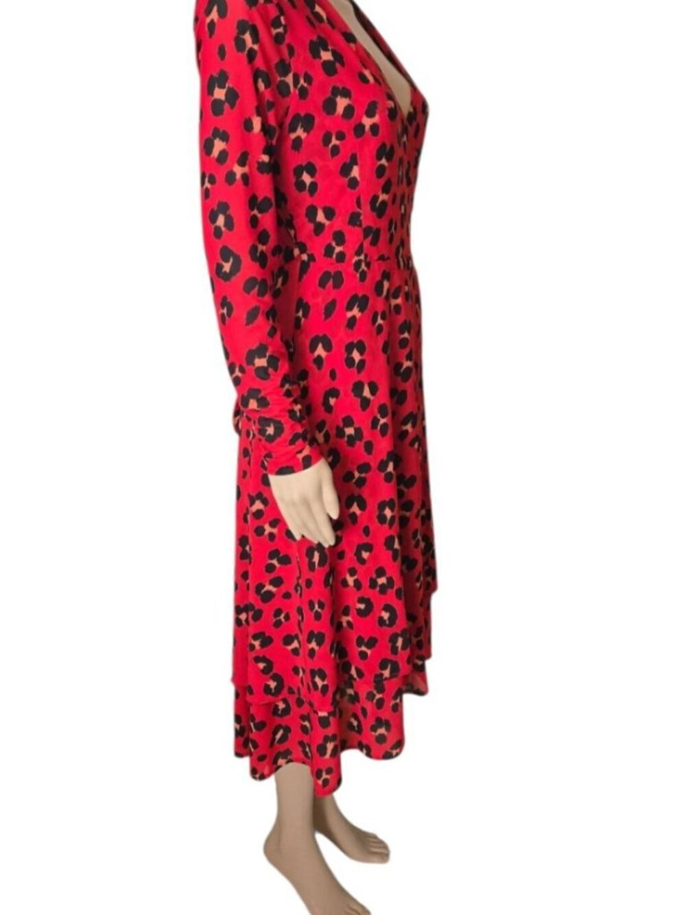 Cabi Wrap Dress Siren Red Leopard Animal Print ls midi 5771 Women's Size M - Picture 4 of 6